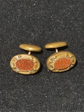 Antique Victorian Era Gold Filled Goldstone Inlay Cufflinks